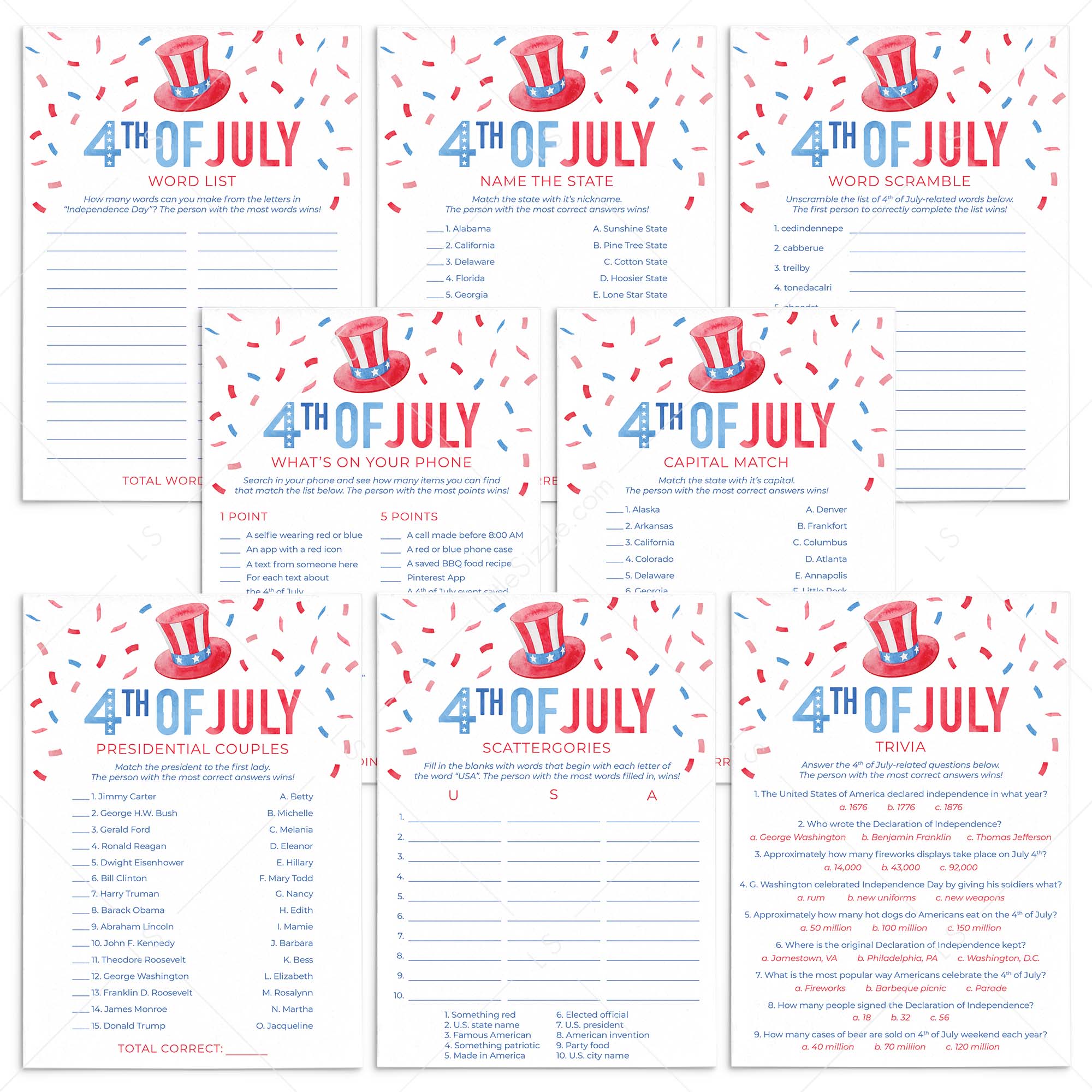 4th of July Party Games Bundle Printable by LittleSizzle