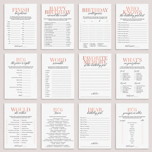 Born In 1976 50th Birthday Party Games Bundle For Women by LittleSizzle