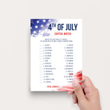 4th of July USA Capitals Game with Answer Key