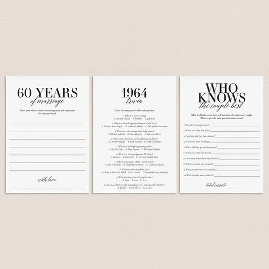 60th Anniversary Party Games Married in 1964 Printable by LittleSizzle