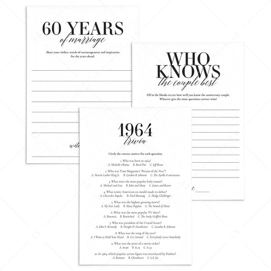 60th Anniversary Party Games Married in 1964 Printable by LittleSizzle