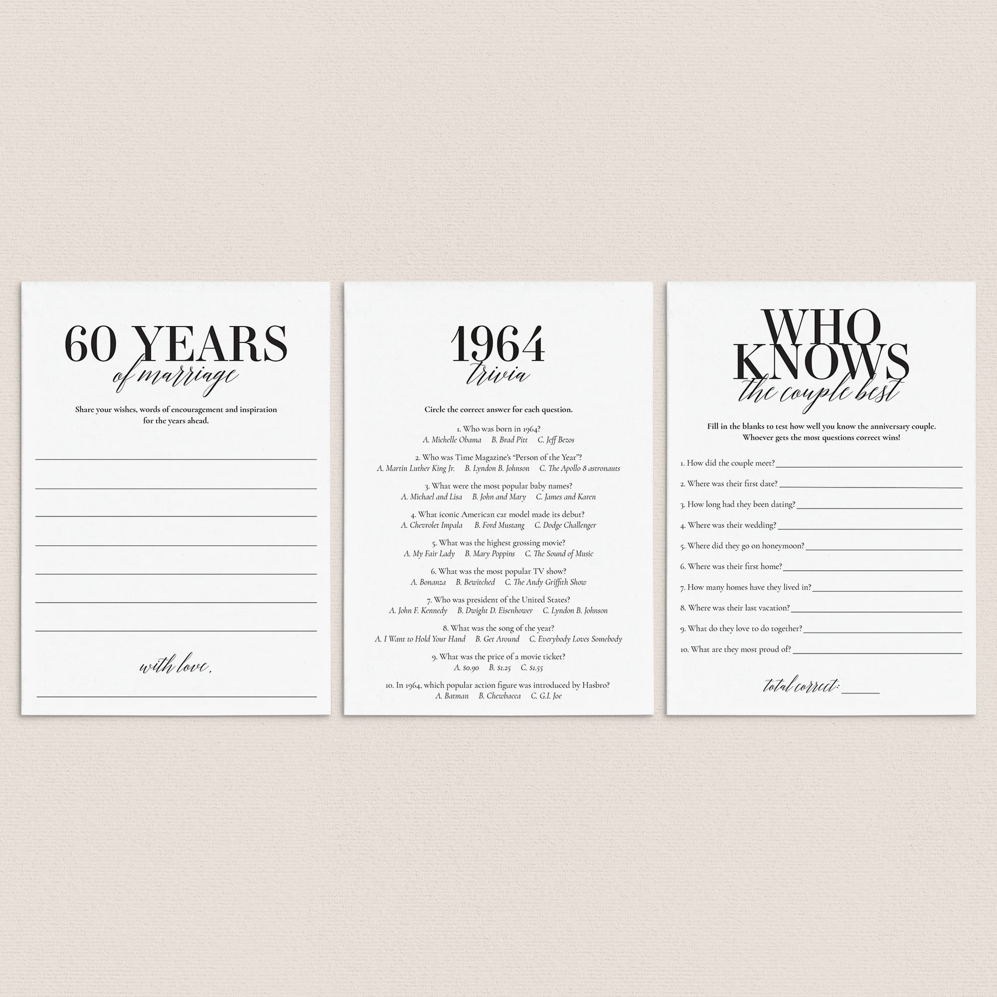 61st Anniversary Party Games Married in 1964 Printable by LittleSizzle