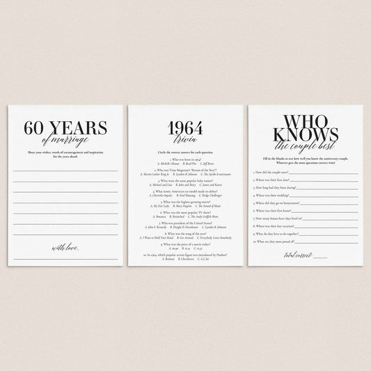 61st Anniversary Party Games Married in 1964 Printable by LittleSizzle