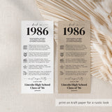 40th Reunion Table Decorations Back in 1986 News Card
