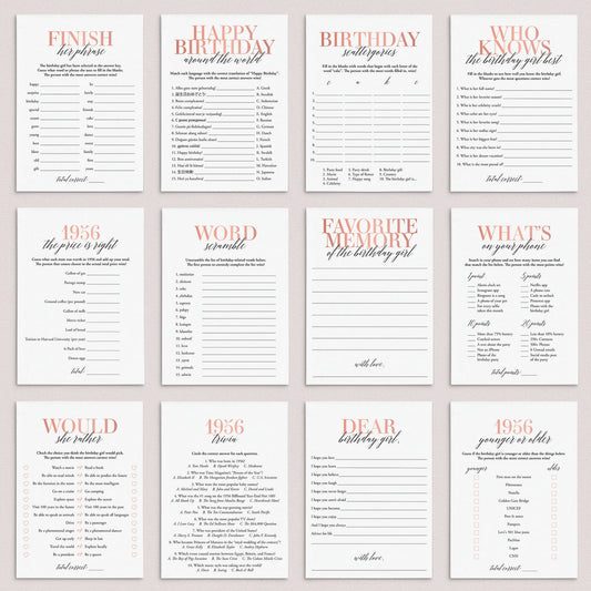 Born In 1956 70th Birthday Party Games Bundle For Women by LittleSizzle