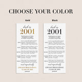 25th Class Reunion Table Card Class of 2001 Reunion Decorations