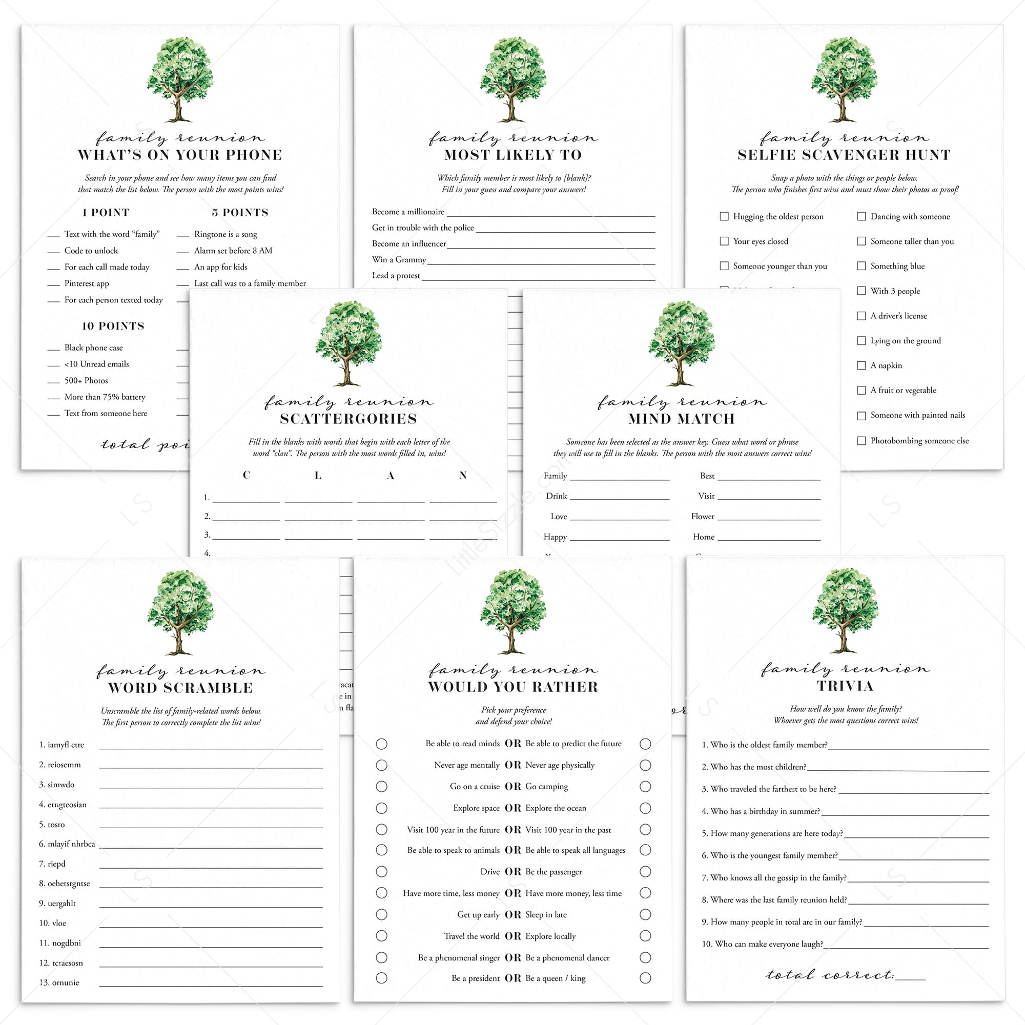 Family Reunion Games and Activities Printable by LittleSizzle