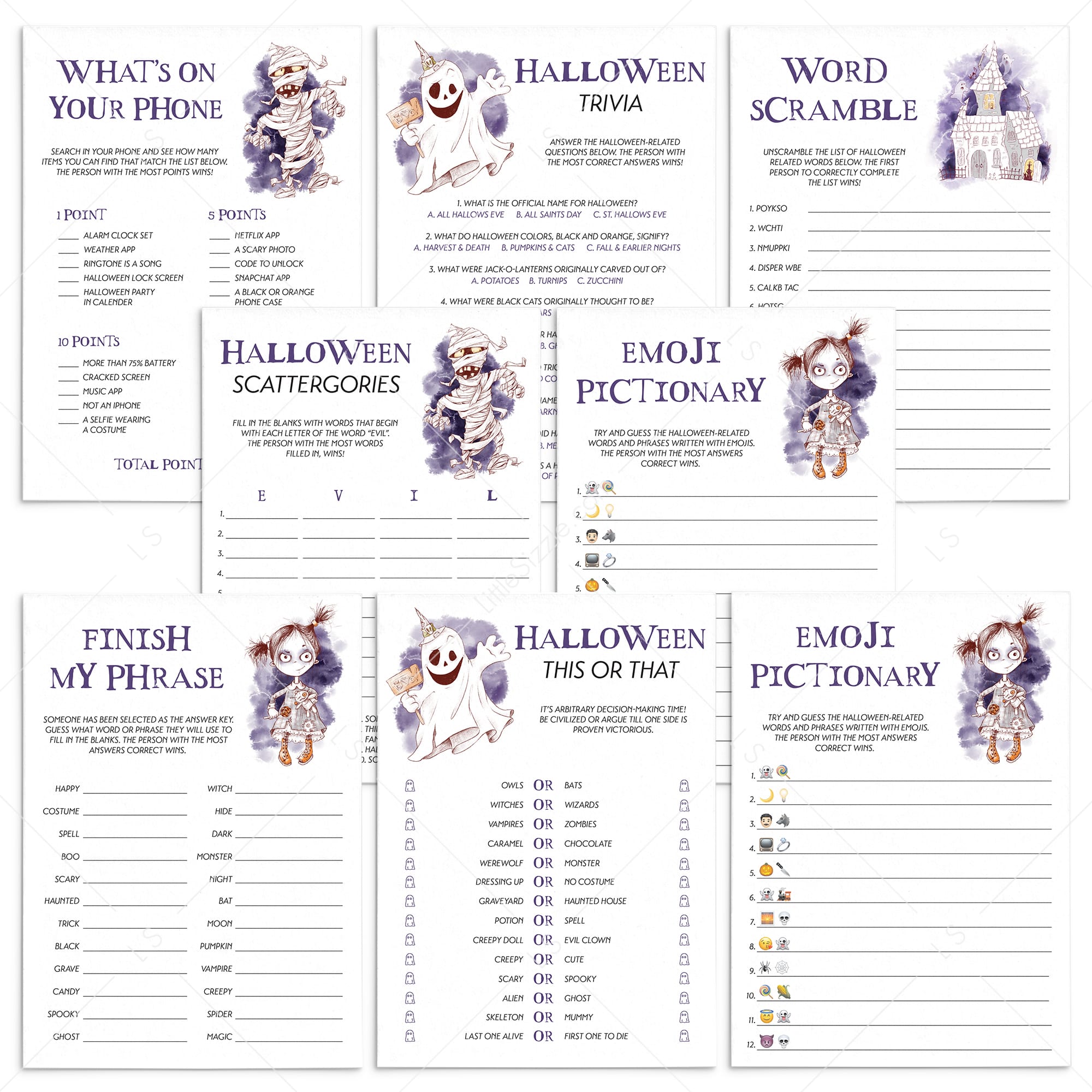 Halloween Games for Kids and Adults Printable DIY by LittleSizzle