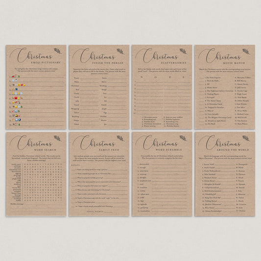 Rustic Christmas Family Games Bundle Kraft Instant Download by LittleSizzle