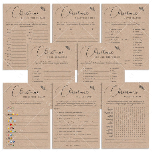 Rustic Christmas Family Games Bundle Kraft Instant Download by LittleSizzle
