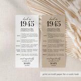 80th Birthday Party Decorations Back in 1945 Table Card