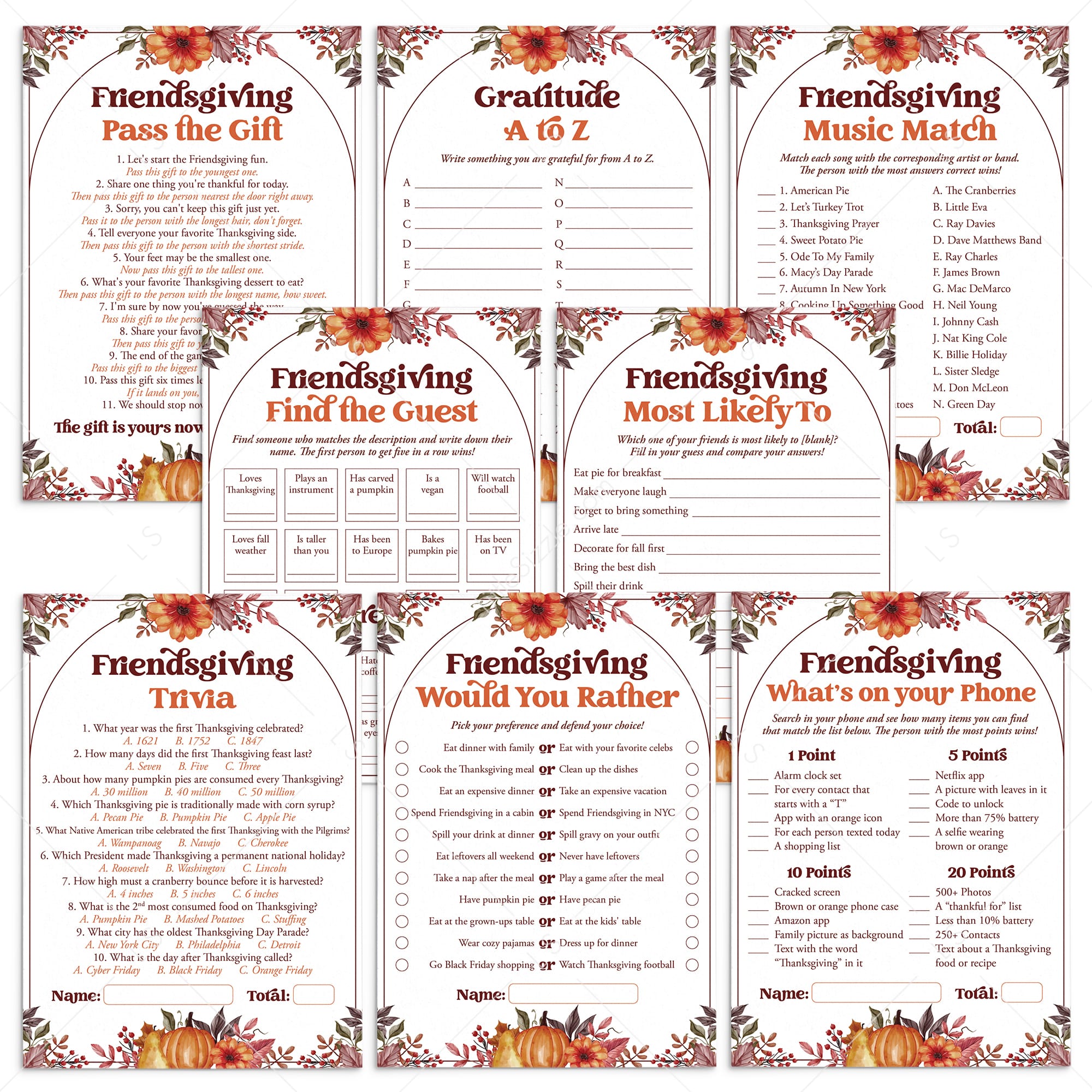 Printable Adult Friendsgiving Game Bundle by LittleSizzle
