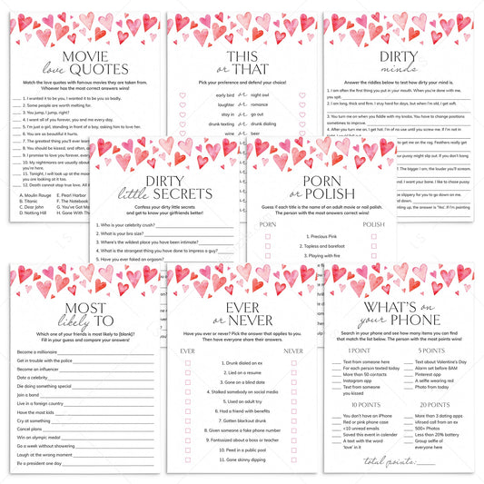 Pink Heart Galentines Day Games for Adults Printable by LittleSizzle