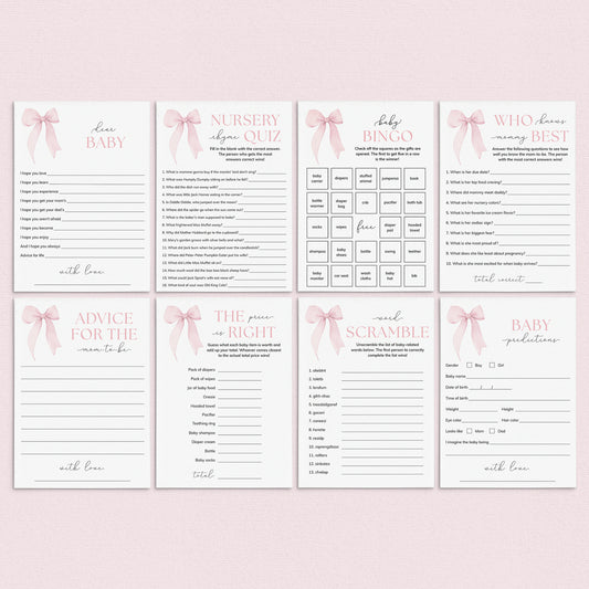 Coquette Baby Shower Games Bundle for Girl Printable by LittleSizzle