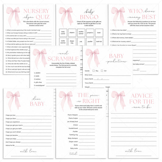 Coquette Baby Shower Games Bundle for Girl Printable by LittleSizzle