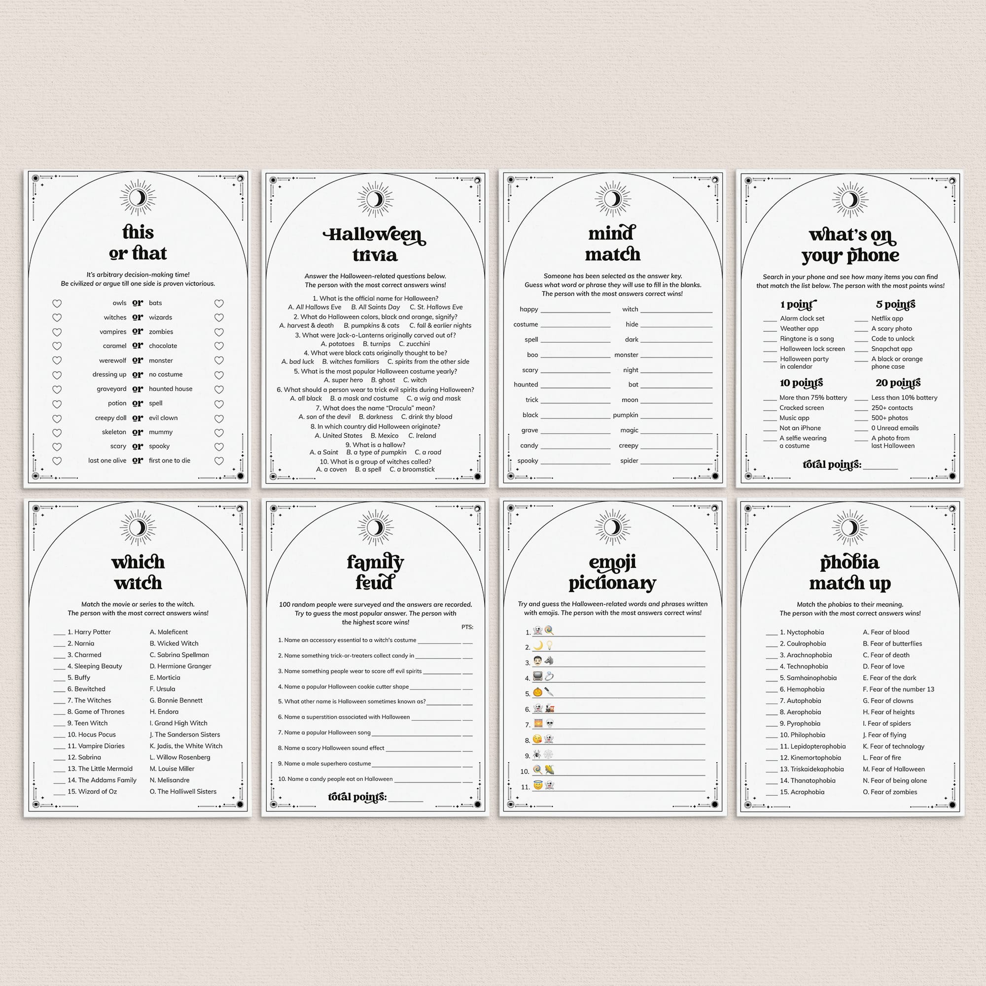 Boho Celestial Halloween Party Games for Adults Printable by LittleSizzle