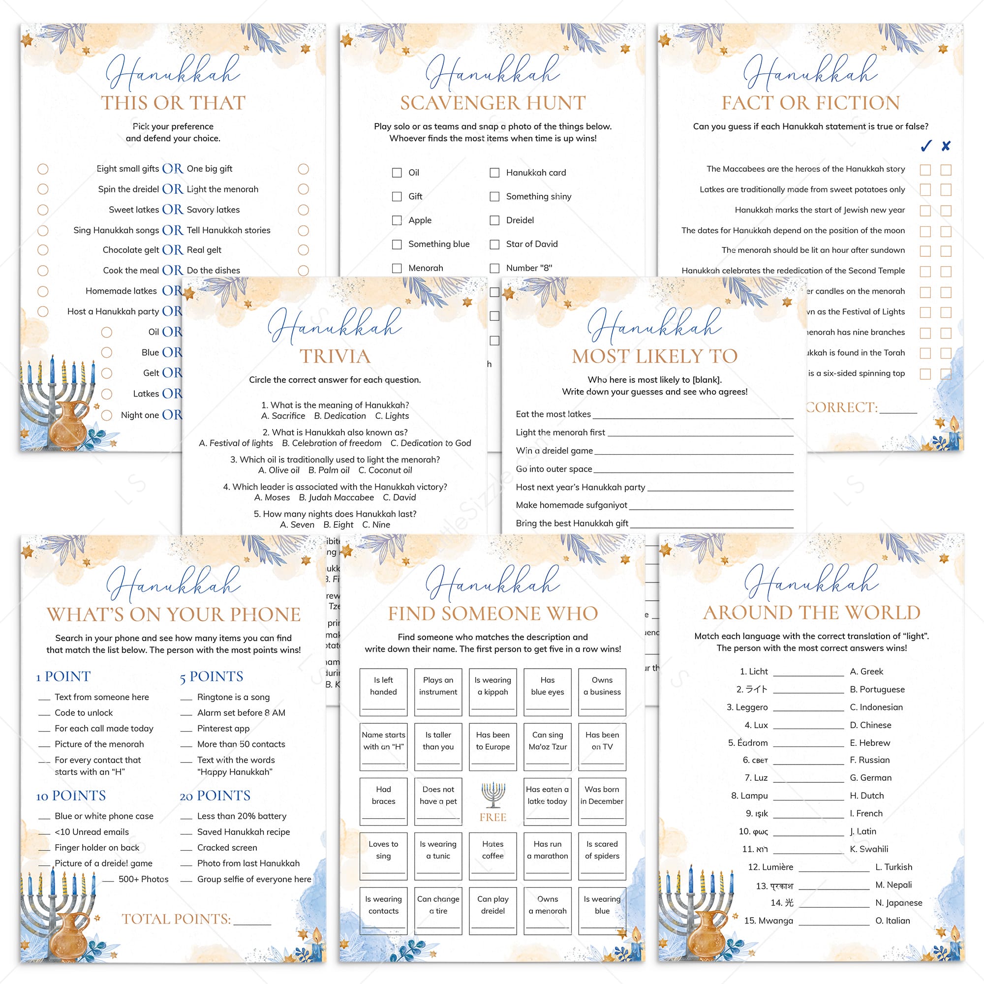 Printable Hanukkah Games for Family by LittleSizzle