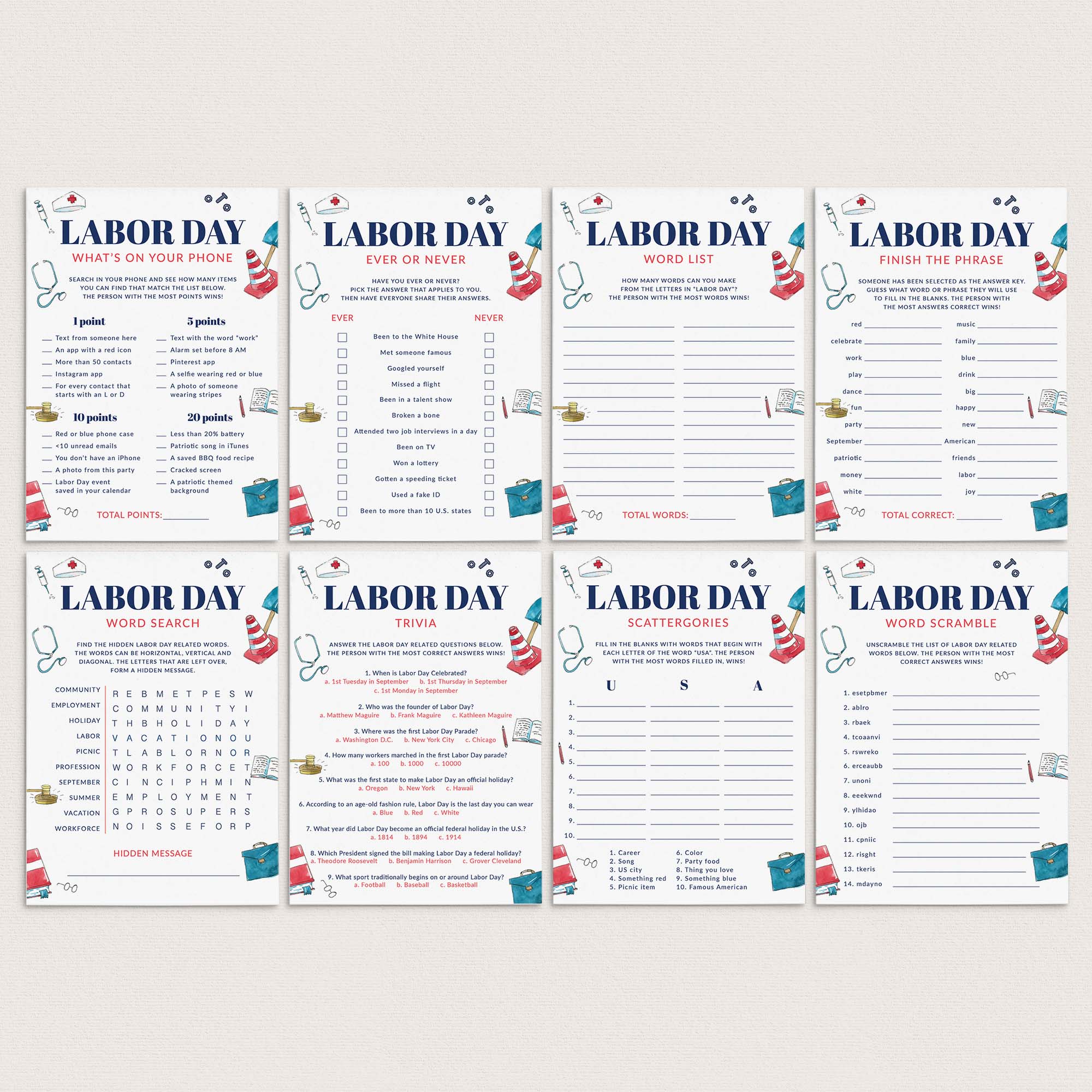 Fun Labor Day Games Printable by LittleSizzle