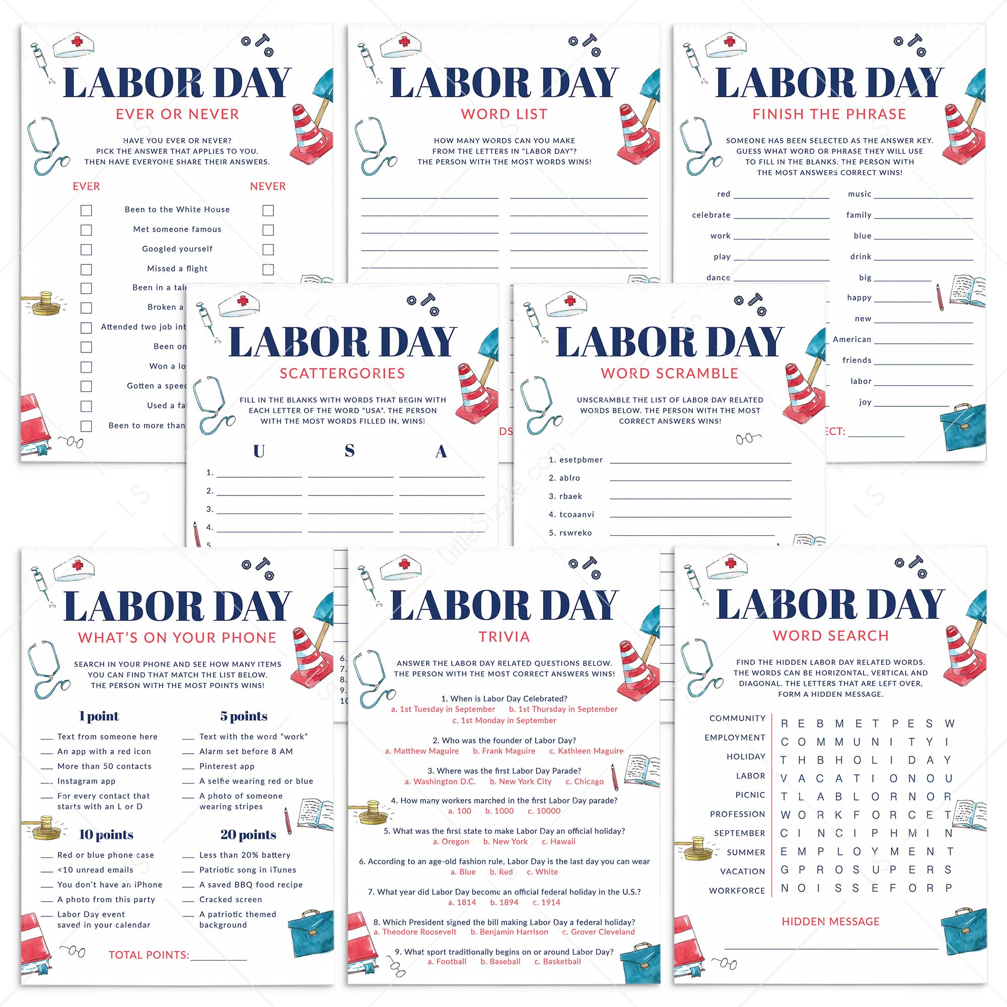 Fun Labor Day Games Printable by LittleSizzle