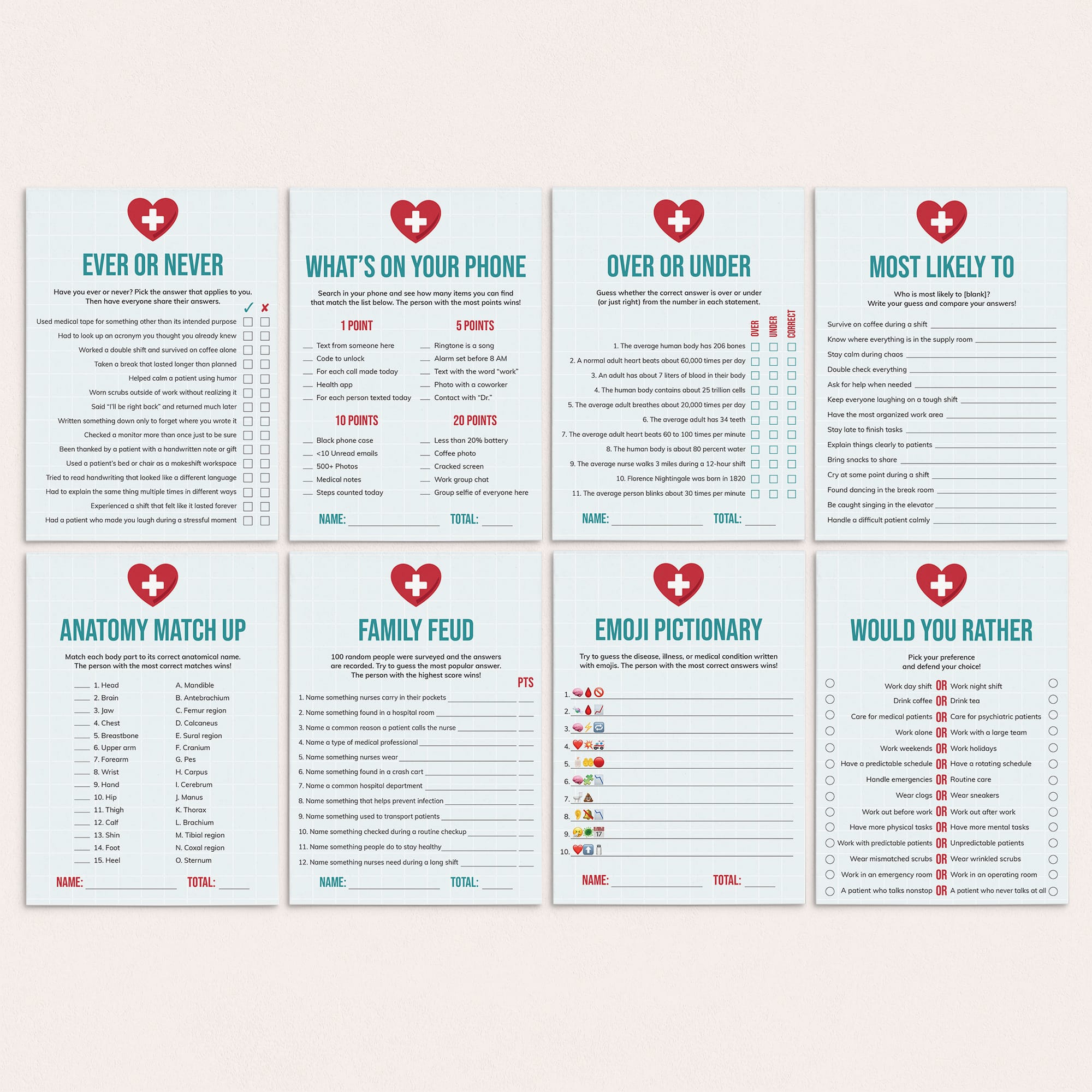 Medical Games Printable Medical Themed Nurse Party Game Bundle by LittleSizzle