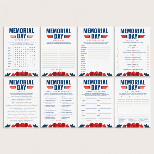 Memorial Day Games for Family Printable by LittleSizzle