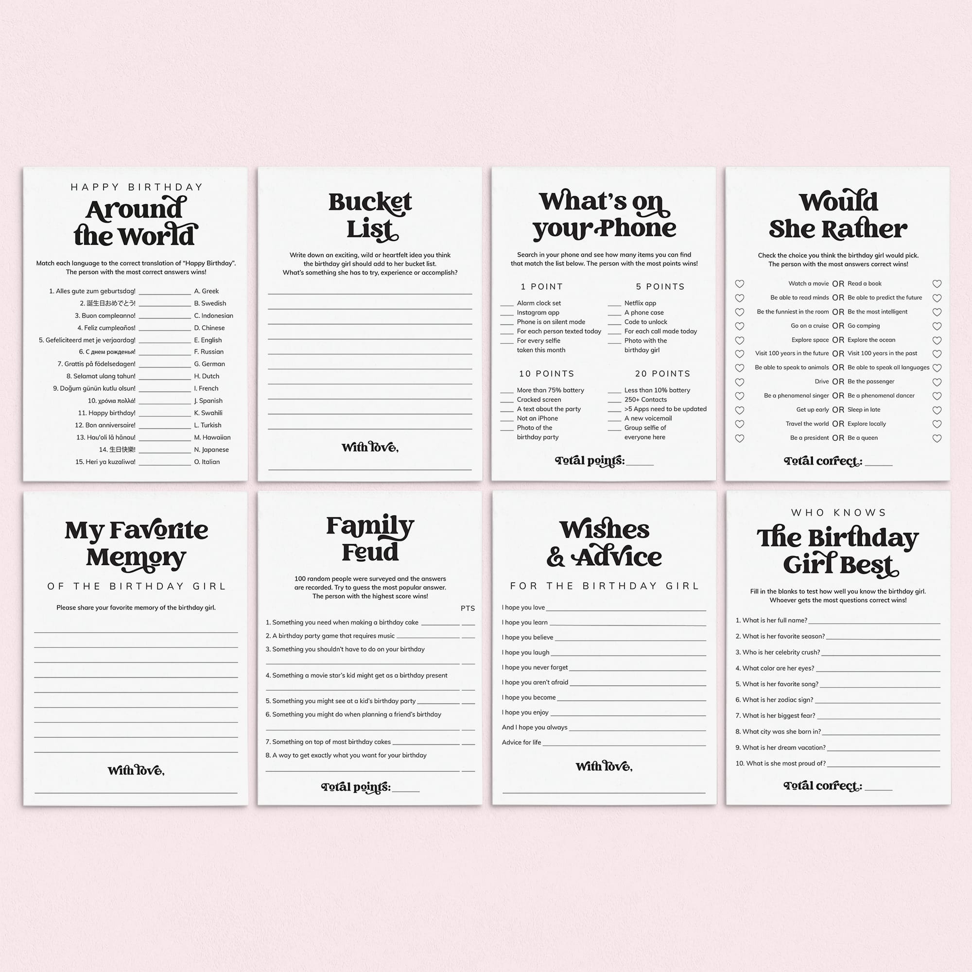 Birthday Games for Her | Adult Birthday Party Games Printable by LittleSizzle