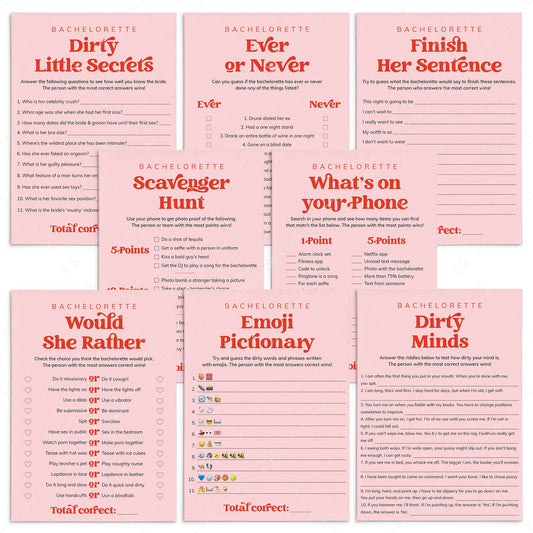 Pink Red Bachelorette Party Games Printable by LittleSizzle