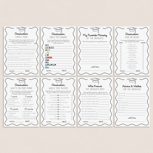 Wavy Border Grad Party Games Bundle Printable by LittleSizzle