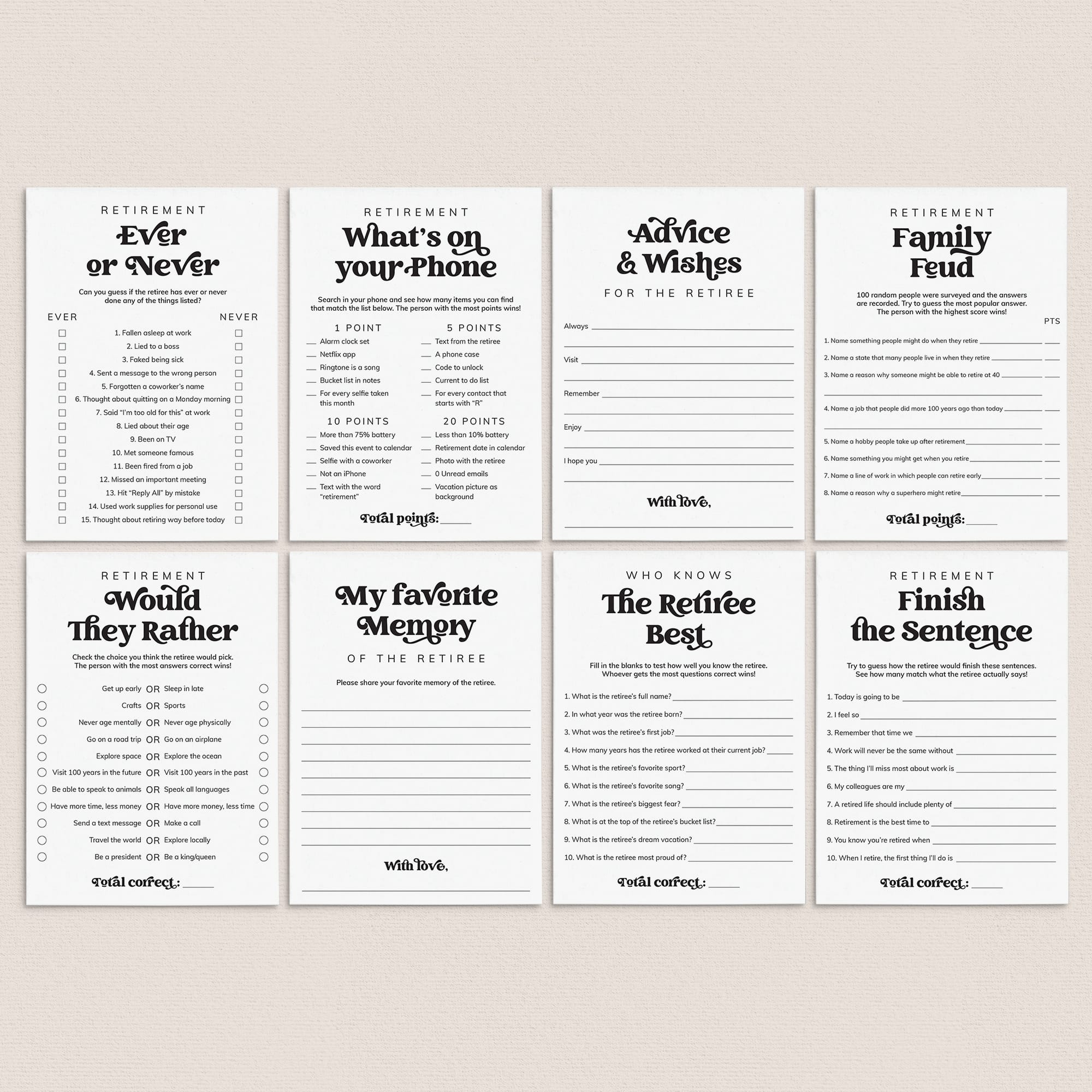 Fun Retirement Party Game Bundle Printable | Digital Download by LittleSizzle