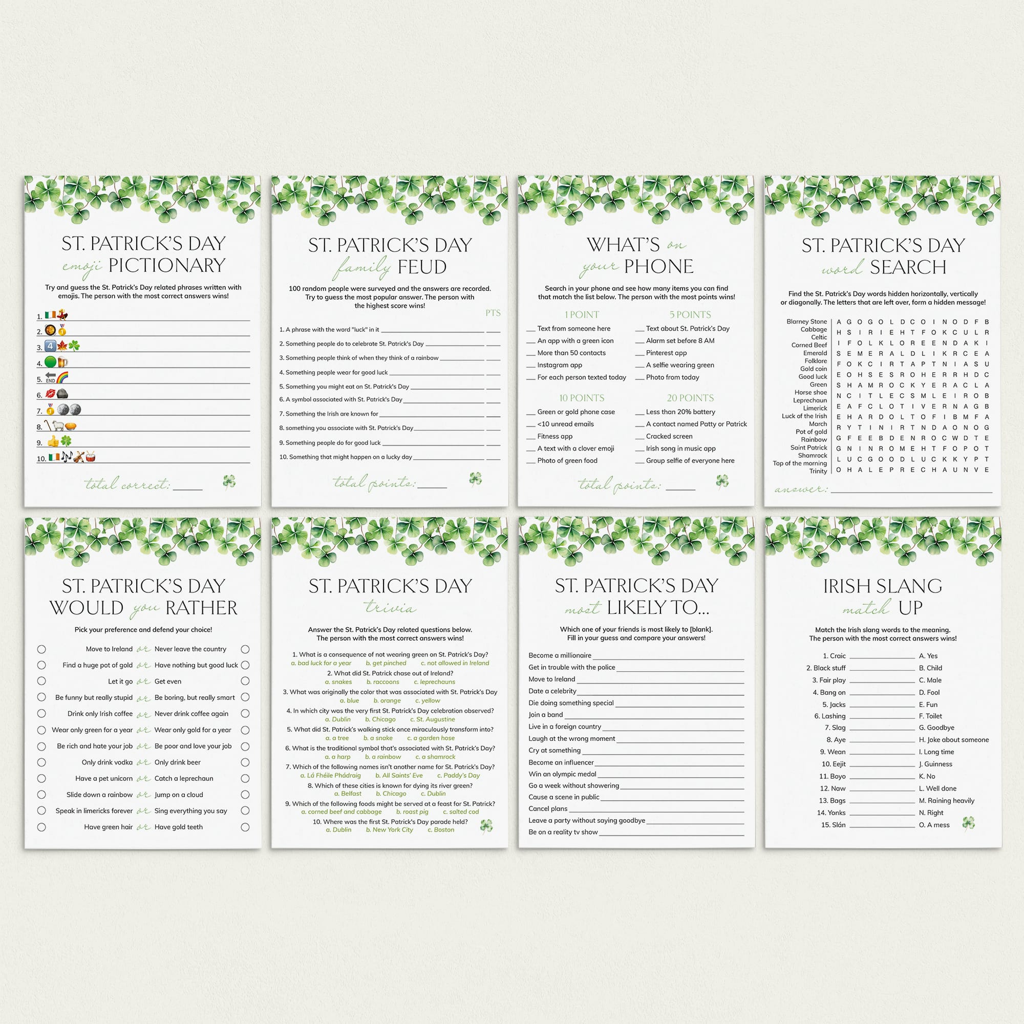 Simple St Patricks Day Party Games Printable by LittleSizzle