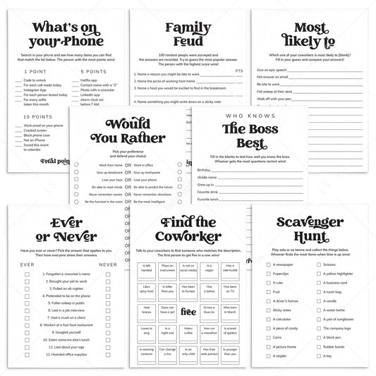 Printable Party Games for Work by LittleSizzle