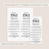 65th Anniversary Party Decorations Married in 1961 Table Card