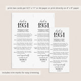 75th Birthday Party Decorations Back in 1951 Table Card