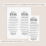 70th Birthday Party Decorations Back in 1956 Table Card