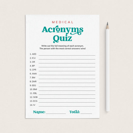 Medical Acronyms Quiz with Answer Key Printable by LittleSizzle