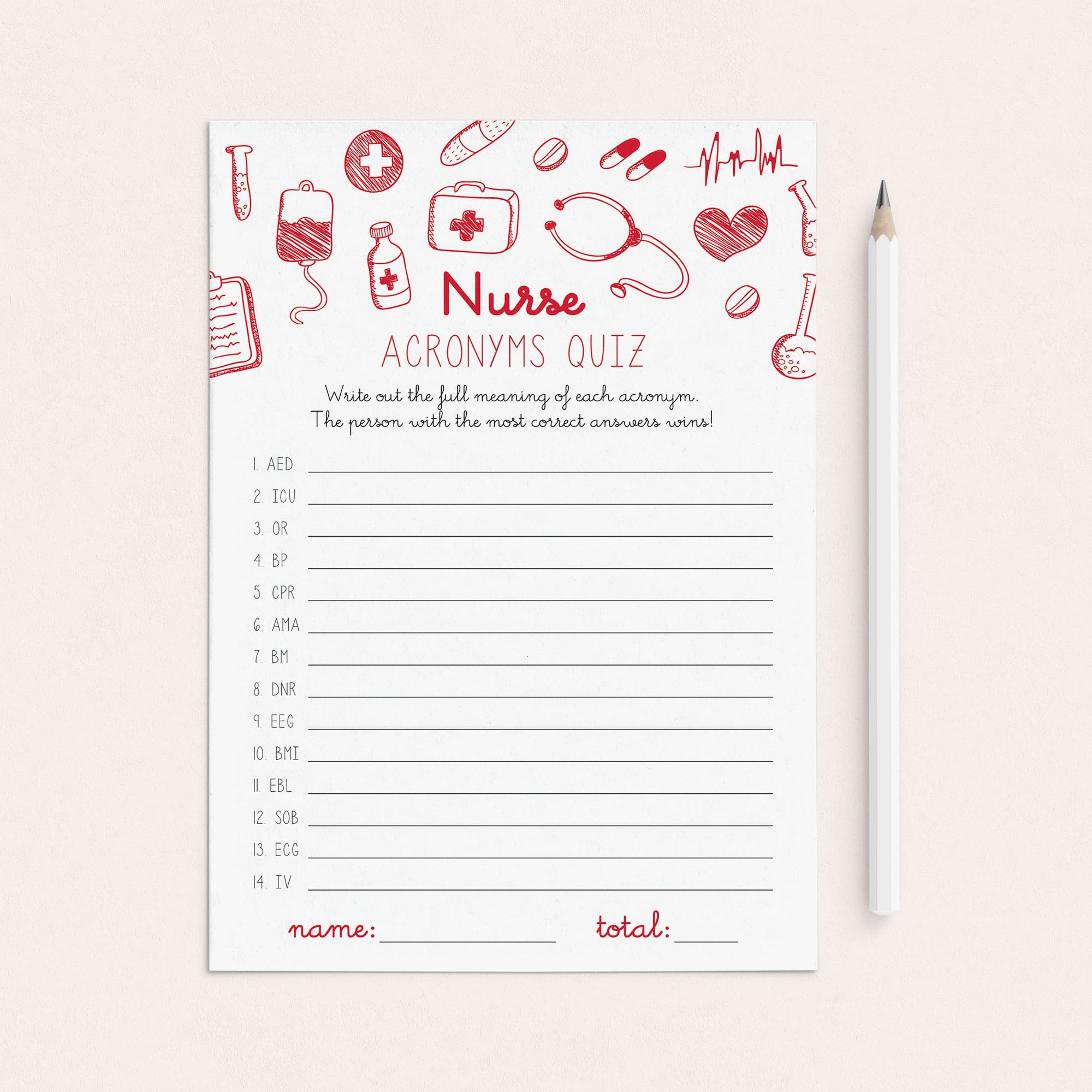 Nurse Medical Acronyms Game with Answer Key Printable by LittleSizzle