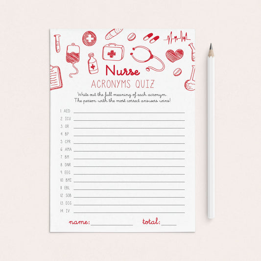 Nurse Medical Acronyms Game with Answer Key Printable by LittleSizzle