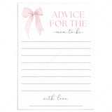 Pink Bow Girl Baby Shower Advice for Mom Cards Printable by LittleSizzle