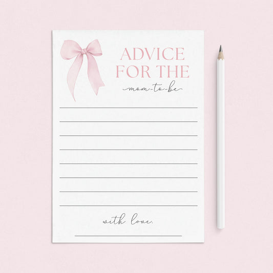 Pink Bow Girl Baby Shower Advice for Mom Cards Printable by LittleSizzle