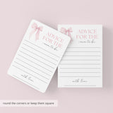 Pink Bow Girl Baby Shower Advice for Mom Cards Printable
