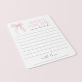 Pink Bow Girl Baby Shower Advice for Parents Cards Printable