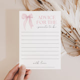 Pink Bow Girl Baby Shower Advice for Parents Cards Printable