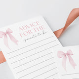 Pink Bow Girl Baby Shower Advice for Parents Cards Printable