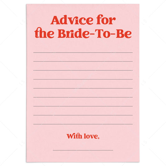 Pink and Red Advice for the Bride-To-Be Printable Cards by LittleSizzle