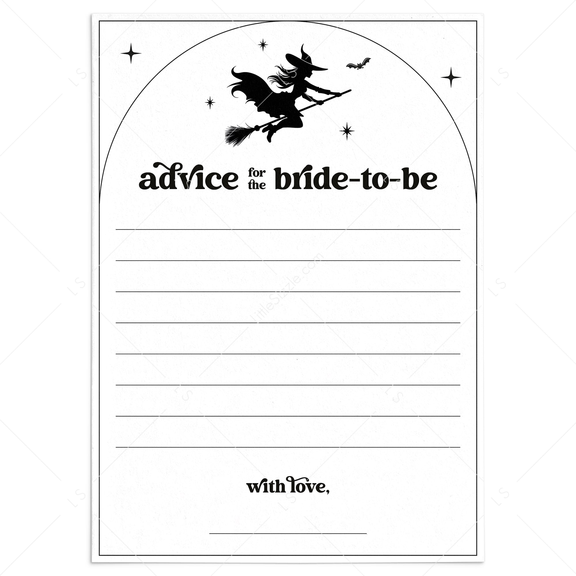 Witch Theme Bridal Shower Advice for the Bride-To-Be Cards Printable by LittleSizzle