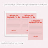 Pink and Red Advice for the Bride-To-Be Printable Cards