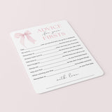 Pink Bow Themed First Birthday Party Advice Cards Printable