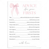 Pink Bow Themed First Birthday Party Advice Cards Printable by LittleSizzle