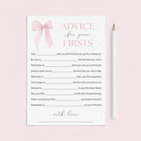 Pink Bow Themed First Birthday Party Advice Cards Printable by LittleSizzle