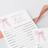 Pink Bow Themed First Birthday Party Advice Cards Printable